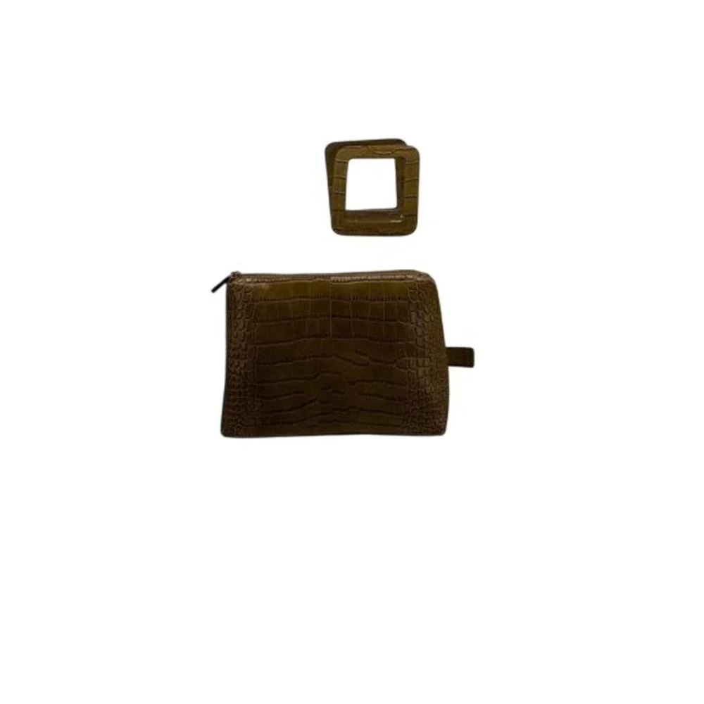 Staud PVC Shirley Tote‎ Bag Women Clear Olive Green Good Croc Embossed Leather